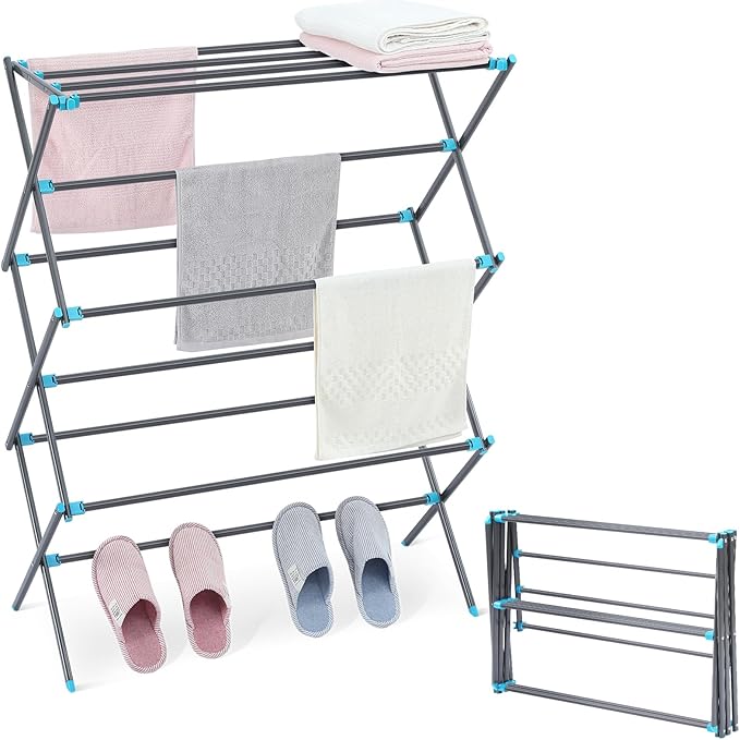 APEXCHASER Foldable Drying Rack Clothing, Metal Laundry Drying Rack Collapsible for Clothes Towel, Clothes Horse for Indoor Outdoor Laundry Room Aparment, Graphite