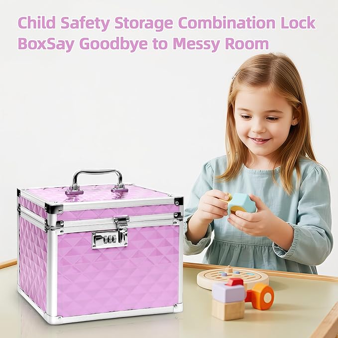 Medication Combination Lock Boxes with Code for Personal Items, Medicine Lockbox for Documents 10 x 7.25 x 7.75 Inches Plaid Pink