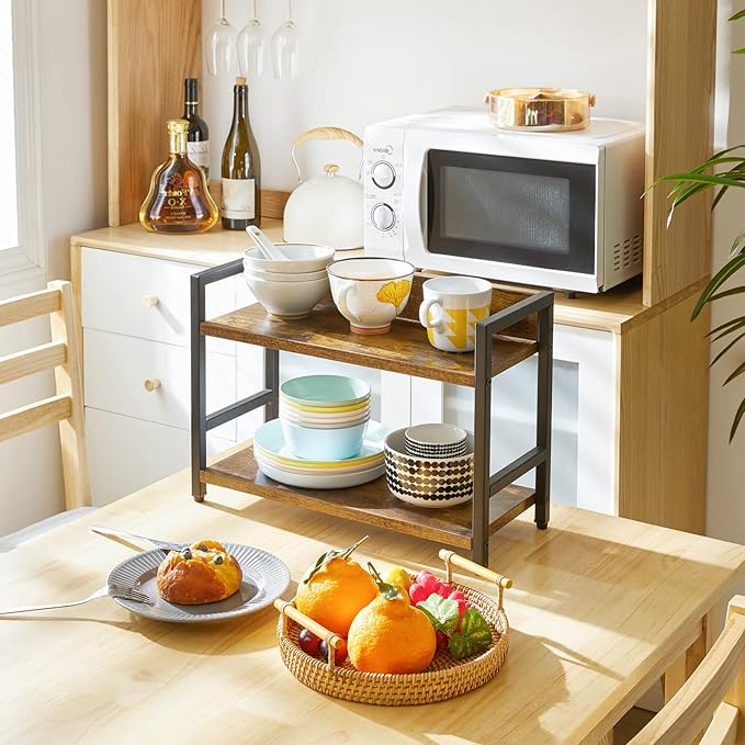 IBUYKE 2-Tier Spice Rack Industrial Counter Shelf Desktop Storage Organizer Standing Seasoning Rack for Countertop Kitchen Office Living Room Desktop Rustic Brown UTLJ002H-NeatNest