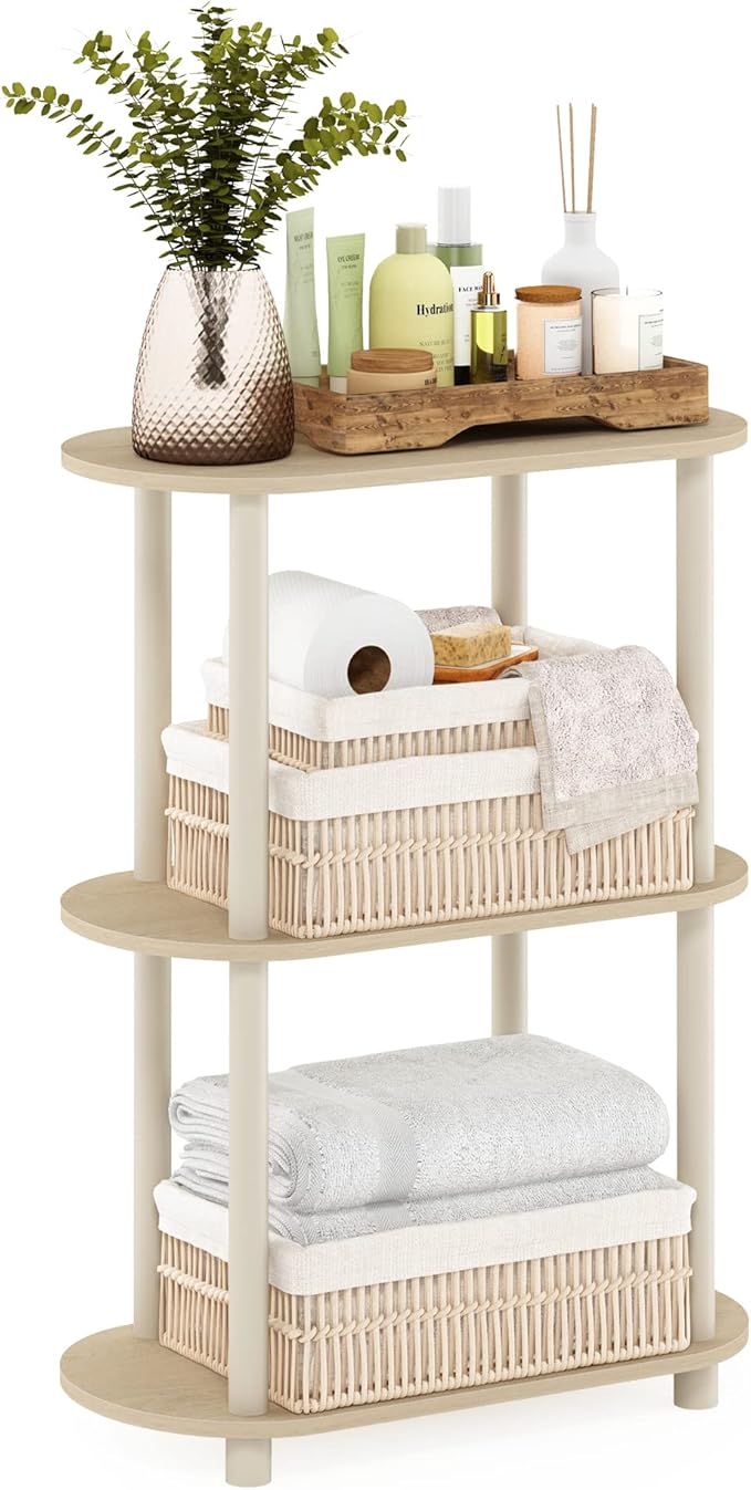 Furinno Turn-N-Tube No Tools 3-Tier Modern Oval Side Display Rack, Bauhaus Oak/Beige-NeatNest