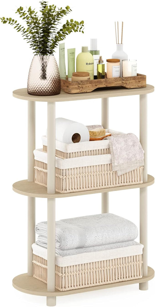 Furinno Turn-N-Tube No Tools 3-Tier Modern Oval Side Display Rack, Bauhaus Oak/Beige-NeatNest
