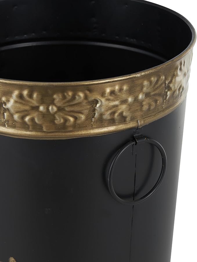 Deco 79 Metal Umbrella Stand with Gold Accents and Round Handles, Set of 2 21", 17" H, Black-NeatNest