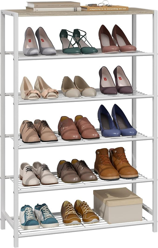 Yusong Shoe Rack Organizer, 6 Tier Industrial Shoe Storage Shelf, Narrow Sturdy Metal Shoe Shelves for Closet Entryway, Rustic Brown-NeatNest
