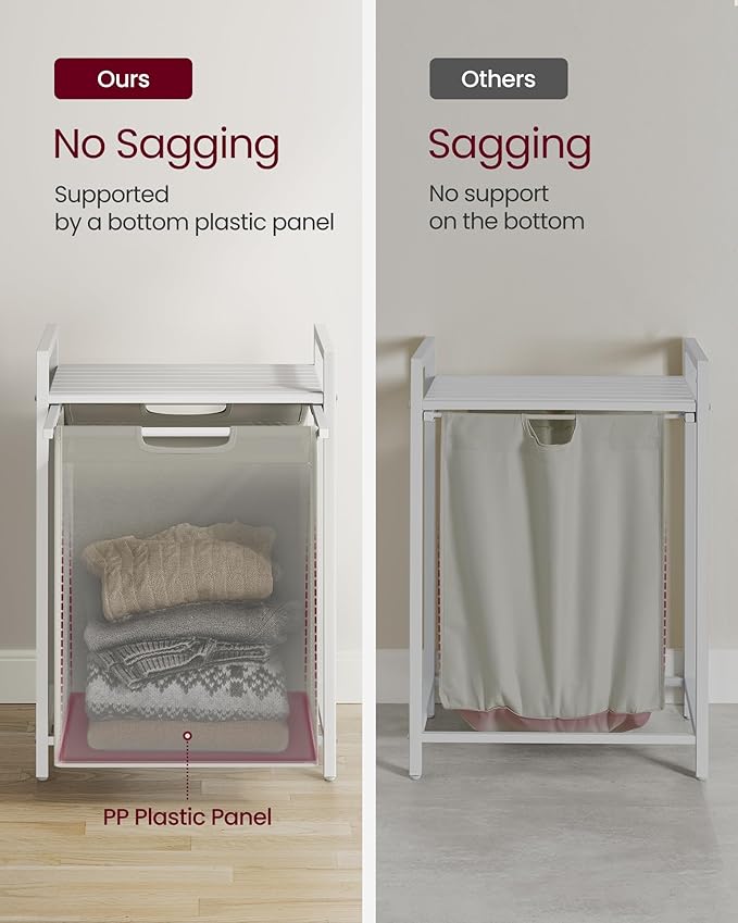VASAGLE Laundry Hamper, Laundry Basket, Laundry Sorter with A Pull-Out and Removable Bag, Shelf, Metal Frame, 17.2 Gallons (65 L), 19.7 x 13 x 28.4 Inches, White UBLH101W01-NeatNest