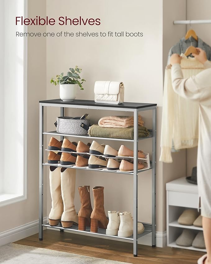 VASAGLE Shoe Rack for Entryway, 5-Tier Shoe Rack Organizer with Storage Shelves and Spacious Top, Freestanding, Adjustable, Industrial, Charcoal Grey and Metallic Silver ULBS038E22-NeatNest