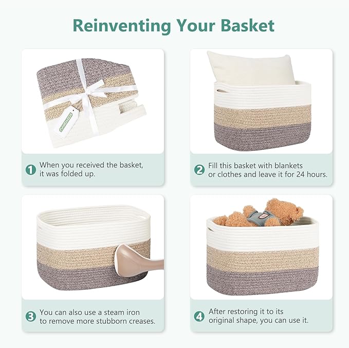 Cotton Rope Storage Basket, 15x10x9 Inches, Woven Basket for Shelves, Clothes, Toys, Towels, Books, and Laundry, Durable and Stylish, Black/ White (1 Pack)-NeatNest