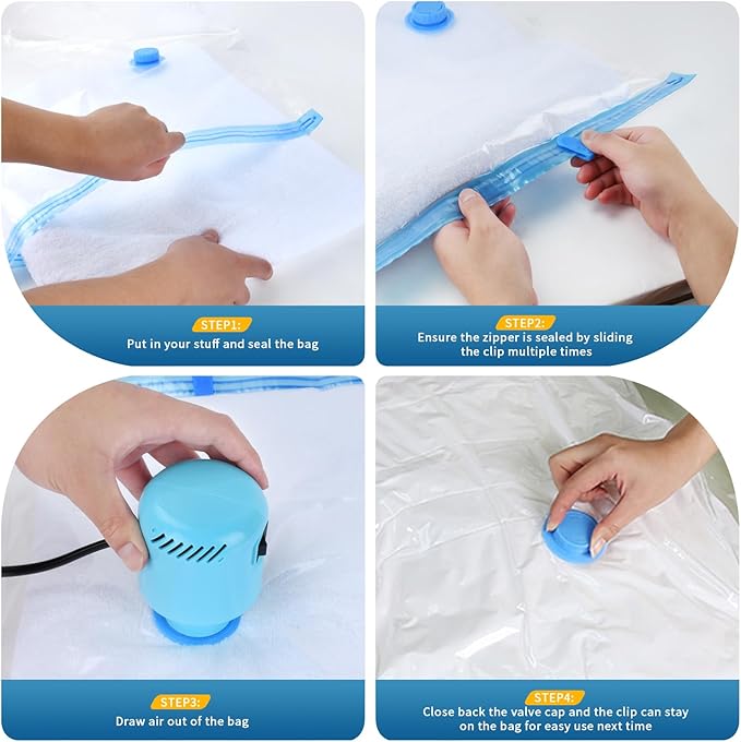 Large Vacuum Storage Bags with Electric Pump 25Pack(5 Jumbo/5 Large/5 Medium/5 Small/5 Roll) Vacuum Seal Bags For Clothing Travel Packing,Blanket,Duvets,Pillows,Comforters-NeatNest