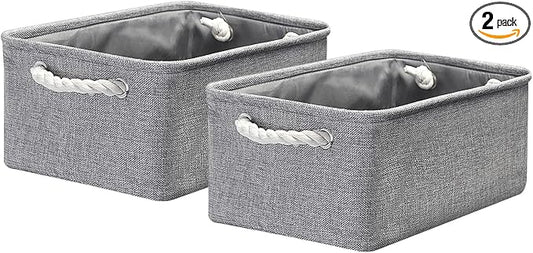 Fabric Storage Bins, 2 Pack Foldable Cube Baskets with Rope Handles, Large Collapsible Storage Cubes for Home, Office, Closet, Clothes, Books Organizer. (Gray, 2PCS/14*10.2*6.3inch)-NeatNest