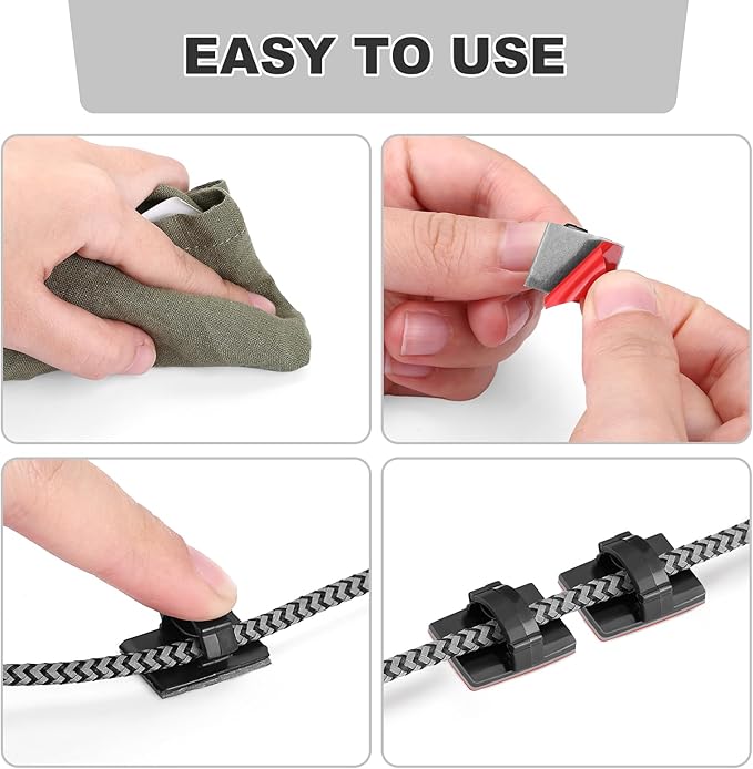 GWHOLE 100Pcs 3m Adhesive Cable Clips Cord Organizer Wire Management for Car, Office and Home-NeatNest