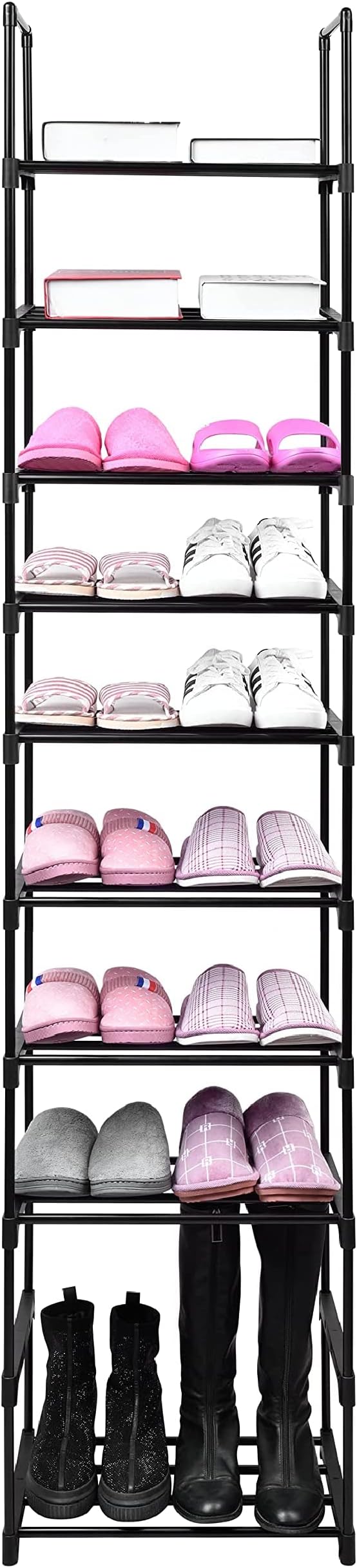 10 Tier Metal Sturdy Shoe Rack, 10 Tier Tall Shoe Storage Organizer, Narrow Tall Shelf Organizer for Entryway, Closet, Bedroom-NeatNest