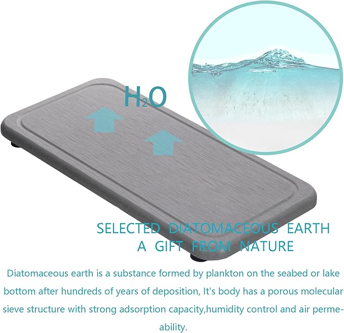 2 Pcs Water Absorbing Stone Trays, Kitchen/Bathroom Sink Soap Dish, Diatomite Tray Used for Hand Soap & Cosmetic Bottles in The Modern Home, 4" W x 8.3" L, Gray-NeatNest