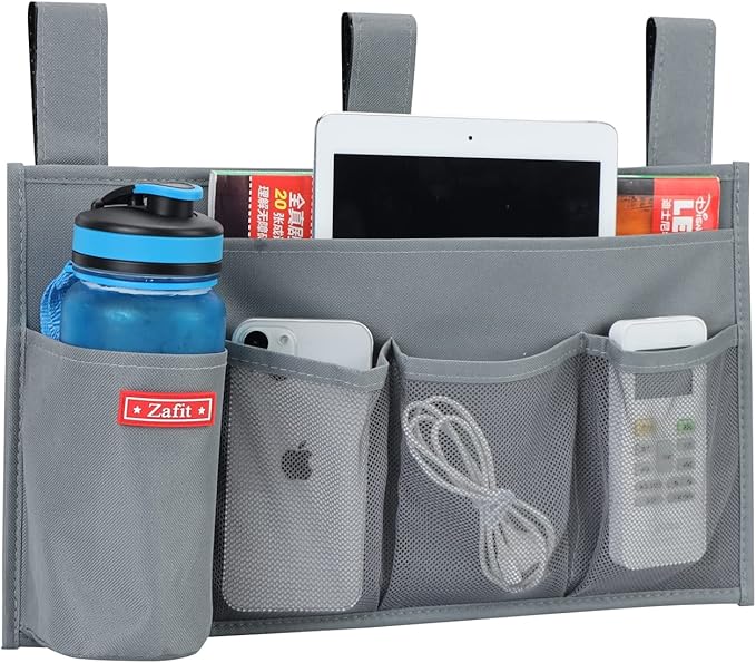 Hanging Bedside Caddy, Bedside Storage Organizer for Magazine, Phone, Remote control (5 Pockets-Grey)-NeatNest