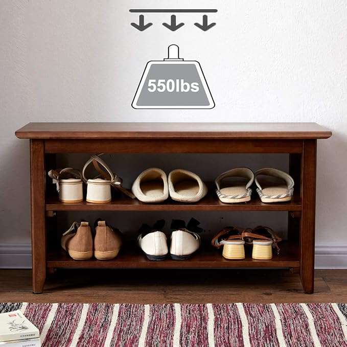 XKZG Storage Bench Wooden Shoe Rack Bench Rustic Solid Wood Entryway Bench (Brown,31.5")-NeatNest