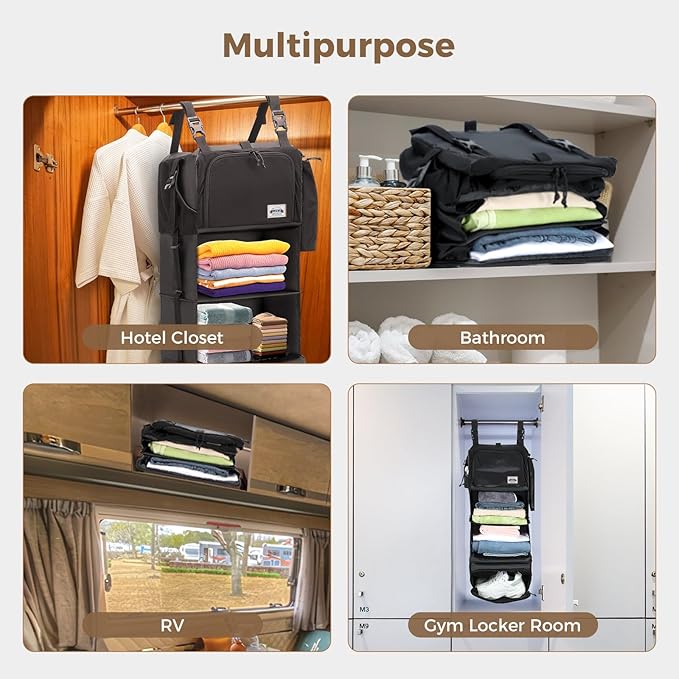 Hanging Packing Cubes for Travel – Portable Closet Organizer with Shoe Compartment, Compression Travel Shelves for 24–32 Inch Suitcases, Foldable Carry-On Packing System-NeatNest