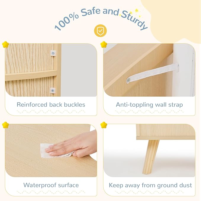 Curipeer Kids Bookshelf and Toy Storage, 3-Tier Wooden Bookcase, Baby Book and Toy Storage Display Organizer with Spacious Top Shelf for Children, Family, Natural Wood Color(Large Size)-NeatNest