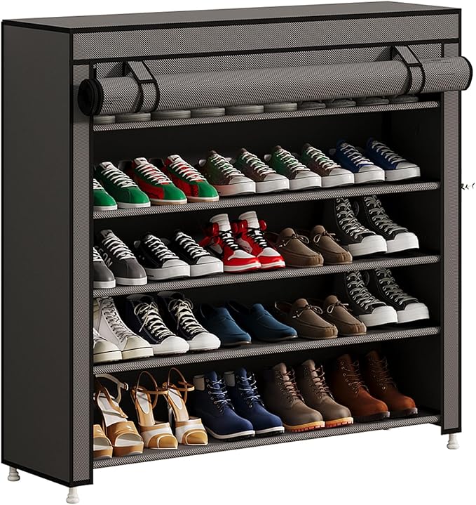 Calmootey 5 Tier Shoe Rack Organizer to Hold 25 Pairs, Portable Shoe Shelf with Nonwoven Fabric Cover for Closet Hallway, Bedroom, Entryway, Grey-NeatNest