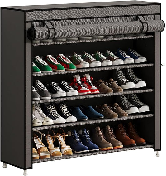 Calmootey 5 Tier Shoe Rack Organizer to Hold 25 Pairs, Portable Shoe Shelf with Nonwoven Fabric Cover for Closet Hallway, Bedroom, Entryway, Grey-NeatNest