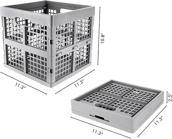 3-Pack Collapsible Plastic Storage Crates,Foldable Crates for Storage,16L (Grey)