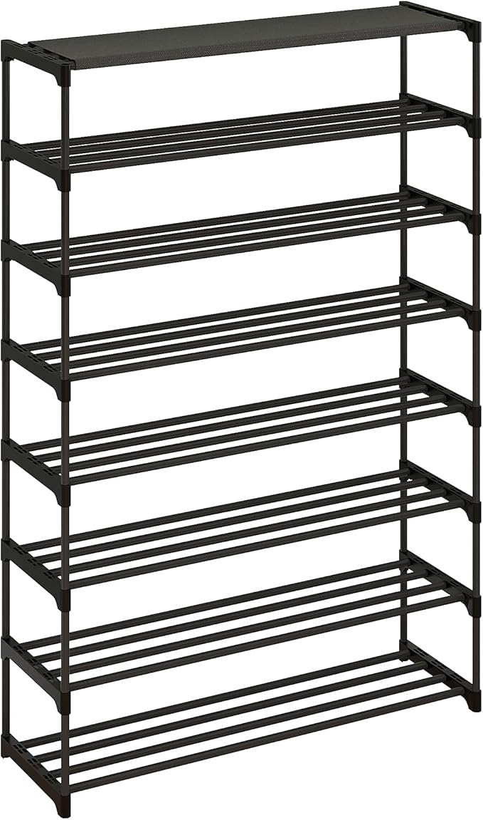 Calmootey 8-Tier Shoe Rack, Tall Large Capacity 40 Pairs Shoes Storage Organizer, Stackable Wide Shoe Shelf for Entryway, Hallway, Black-NeatNest