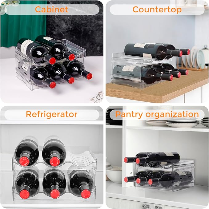 BoxedHome Plastic Water Bottle Organizer and Wine Rack Storage Holder for Inside Cabinet, Kitchen Countertop, Table Top, Pantry, Bars, Cabinets, Fridge - Clear (2 Tier 6 Containers)-NeatNest