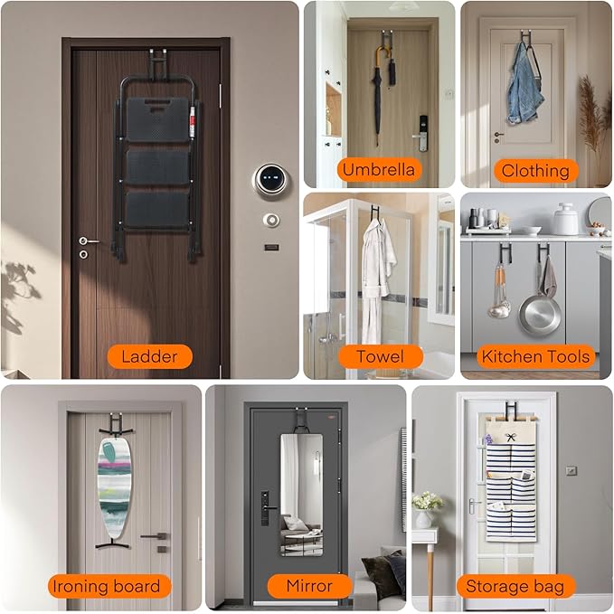 FYY Over The Door Hooks - 2 Pack Heavy Duty Dual-Hook Organizer Hanger with Non-Slip Rubber for Towels, Clothes, Hats & Bags Use in Bathroom, Bedroom, Kitchen - Fits Interior Doors Up to 1 3/8" Black-NeatNest