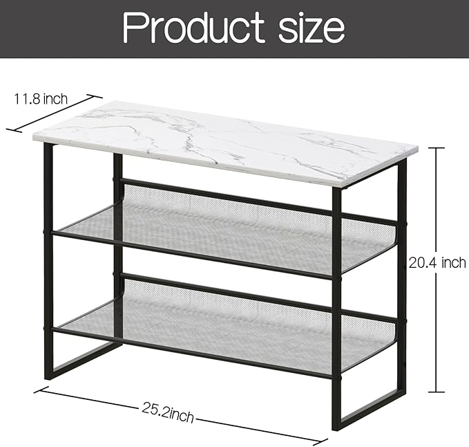 Garden 4 you 3 Tiers White Marble Shoe Rack,Freestanding Organizer Multi-Purpose Adjustable Flat and Slant Storage Rack Shoe Shelf, High Heels Potted Plant for Entryway Hallway Living Room Closet-NeatNest