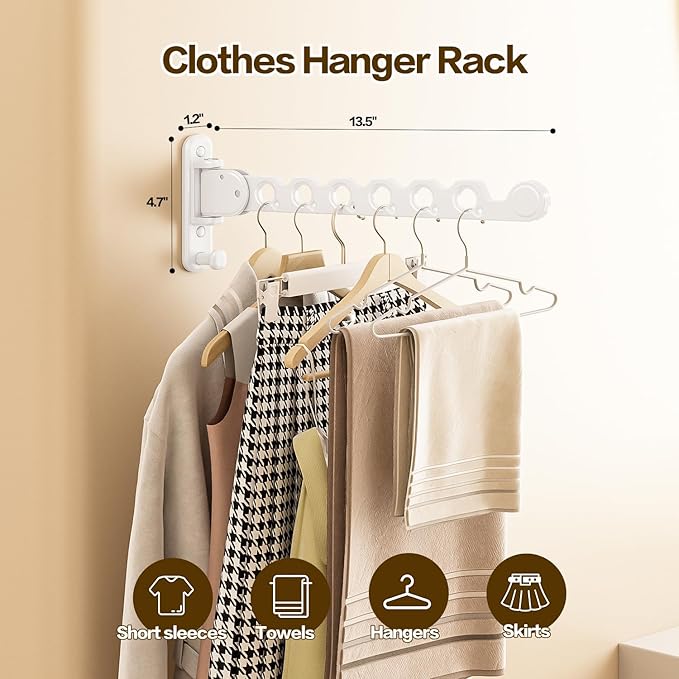 Wall Mounted Clothes Drying Rack, Laundry Clothes Hanger Rack Wall Mounted, Foldable Clothes Rack for Laundry Room, Space Saving Closet Storage Organizer Clothes Hanger Indoor, 1pcs(White)