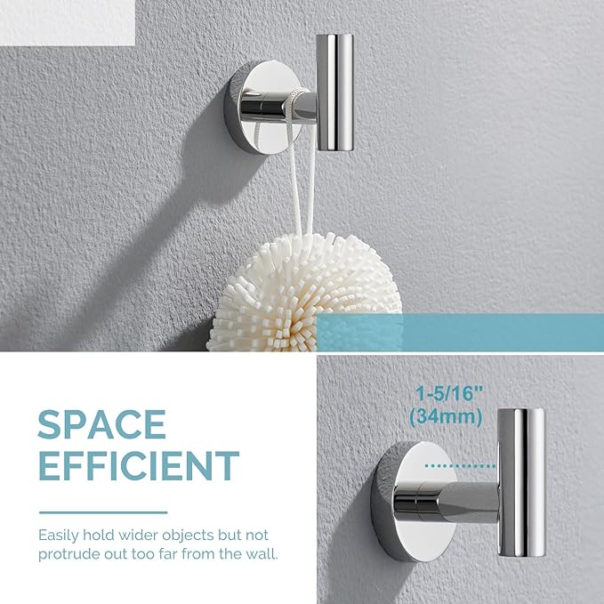 Angle Simple Bathroom Towel Hook Polished Chrome, SUS304 Stainless Steel Bah Towel Holder, Robe Hook for Wall