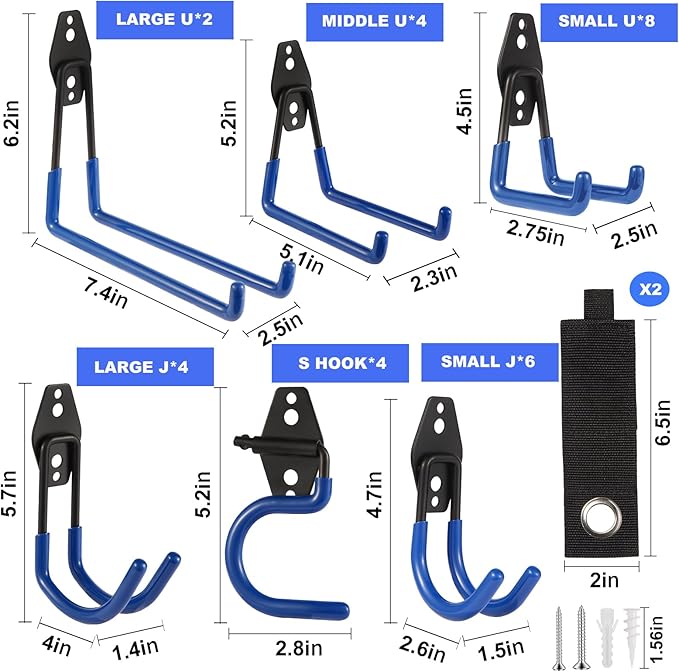 Garage Hook Heavy Duty Wall Storage Hangers, 30 Pack Garage Storage Hooks Steel Tool Blue for Ladders, Ropes, Garden Tools-NeatNest