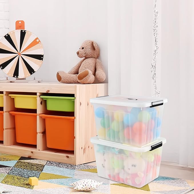 Bringer 4-Pack Clear Plastic Latching Storage Box, 18 L Storage Bin with Handle-NeatNest