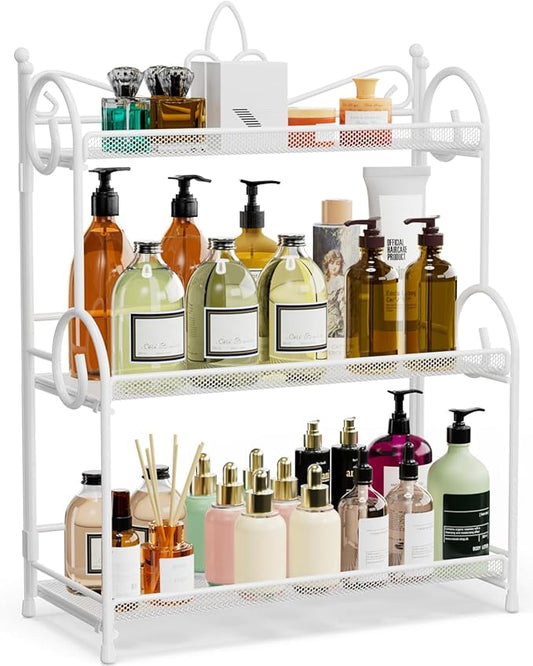 Bathroom Counter Organizer - Spice Rack Countertop 3 Tier Counter Shelf Organizer for Bathroom Kitchen Bedroom Foldable White-NeatNest