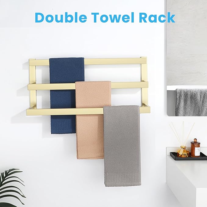 Alise Bath 3 Towel Bars Towel Racks for Bathroom Lavatory Wall Mount,Towel Hanger SUS304 Stainless Steel Towel Holder Towel Rail 23.2 Inch,Brushed Gold Finish