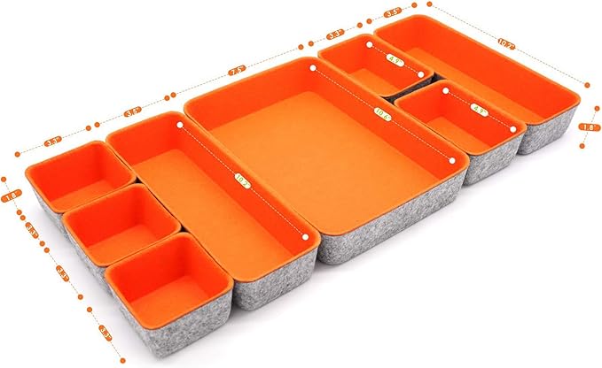 Welaxy desk drawer organizers bin trays dividers small shallow felt storage box soft sturdy office suppliers closet cabinet makeup crafts pens 8-piece back to school (Orange)-NeatNest