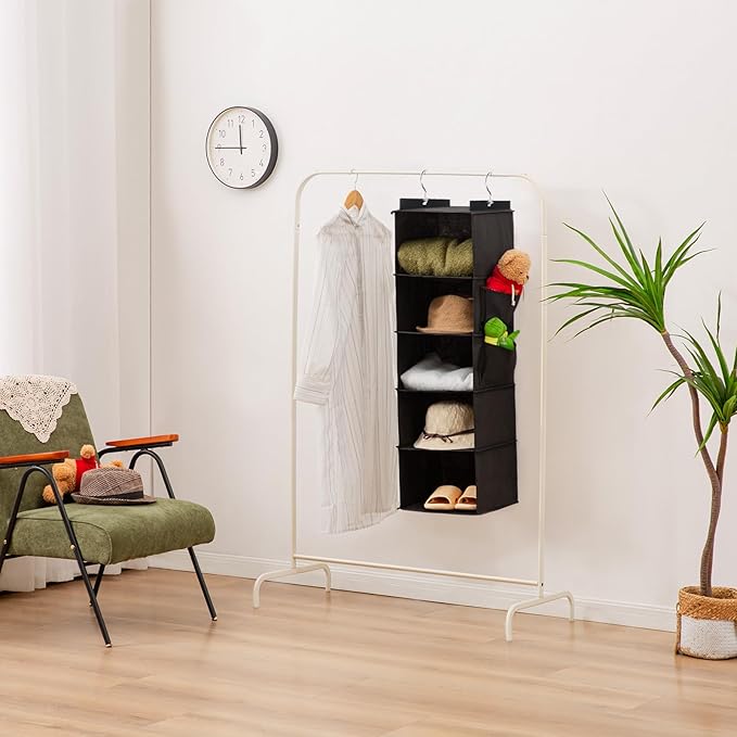 Hanging Closet Organizer, 5-Shelf Closet Hanging Storage Shelves, Black-NeatNest