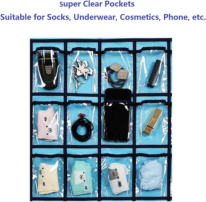 Classroom Pocket Chart for Phone Calculator Holder Over The Door Hanging Closet Jewelry Organizer with 30 Clear Pockets (Blue)-NeatNest