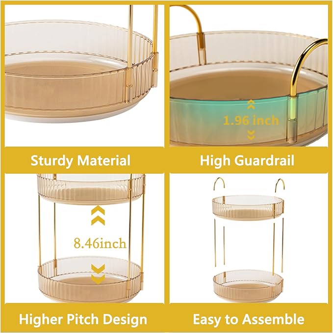 360 Rotating Gold Makeup Organizer,2 Tier Large Capacity Rotating Makeup Organizer,SkincarePerfume Organizer,Bathroom Cosmetics Storage Organizer Countertop (Gold-2 Tier)-NeatNest