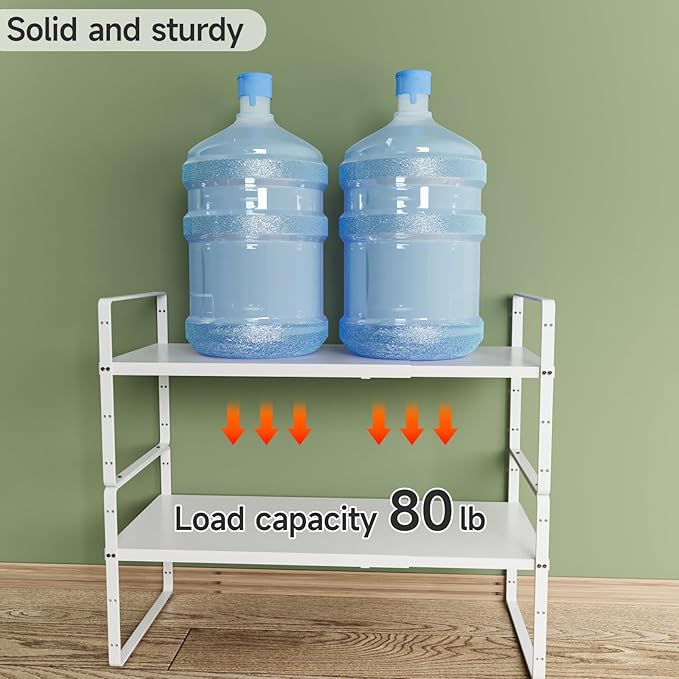16.5-27’’L Expandable Stackable Cabinet Shelves, Adjustable Spice Rack Cabinet Shelf Organizer for Kitchen, Countertop, Pantry and Cupboard, White-NeatNest