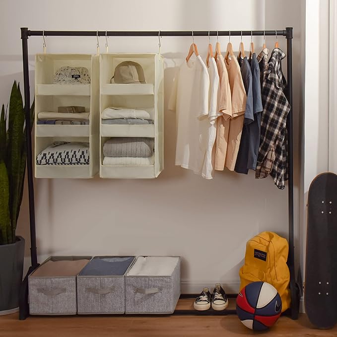 GRANNY SAYS 3-Shelf Hanging Organizer, Foldable Hanging Closet Storage, Closet Shelves Organizer for Camper, Beige, 29 ½" H X 12" W X 12" D, 2-Pack-NeatNest