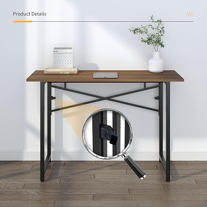 Folding Computer Desk 47 inch Writing Gaming Computer Camping Table, No Assembly Required Home Office Desk, Espresso-NeatNest