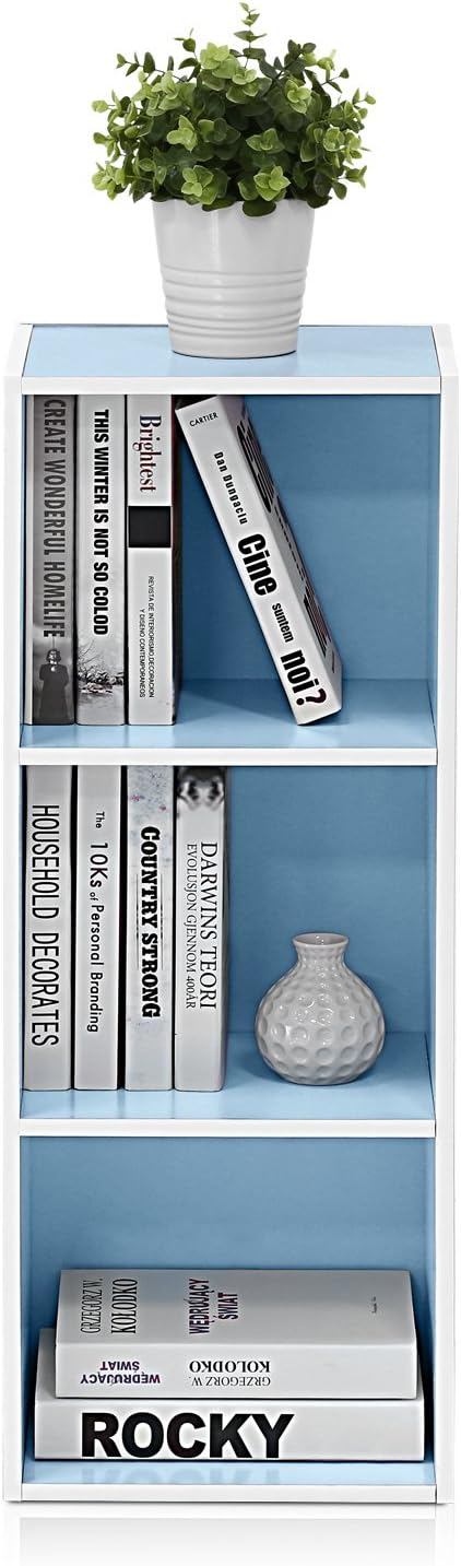 Furinno 3-Tier Open Shelf Bookcase, White/Light Blue 11003WH/LBL-NeatNest
