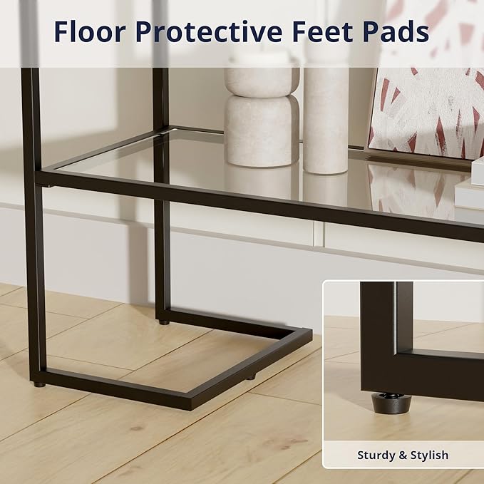 Cozy Castle 52" Console Table, 2-Tier Narrow Tempered Glass Sofa Table with Metal Frame for Living Room, Hallway, Bedroom, Black-NeatNest