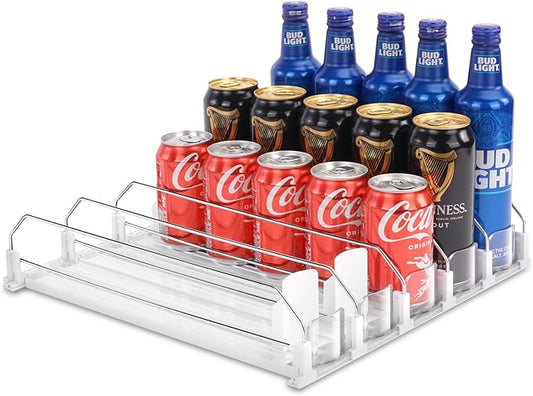 Drink Dispenser for Refrigerator, Self-Pushing Soda Can Organizer for Fridge, 5 Rows already Assembled, Automatic Can Dispenser with Spring Loaded for Refrigerator Holds 25 cans, White