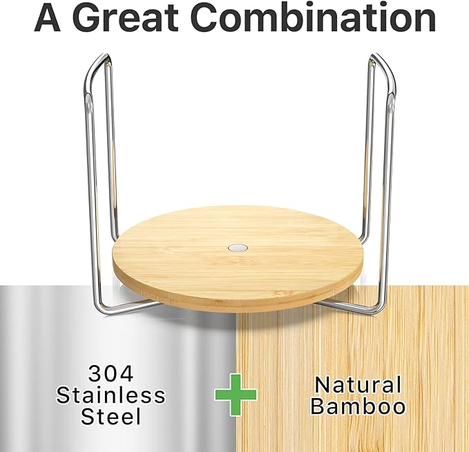Wisuce Dish Racks for Kitchen Countertop Organizer - Bamboo Plate Holder Adjustable Size | Stainless Steel 304 Portable Handle for Kitchen Drawer Countertop Cupboard Shelf