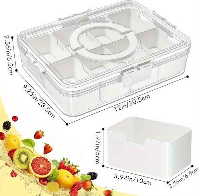 Food Storage Containers, 8 Compartment Snack Container with Dual Handles Reusable Divided Food Storage Boxes Fruit Serving Tray, Black