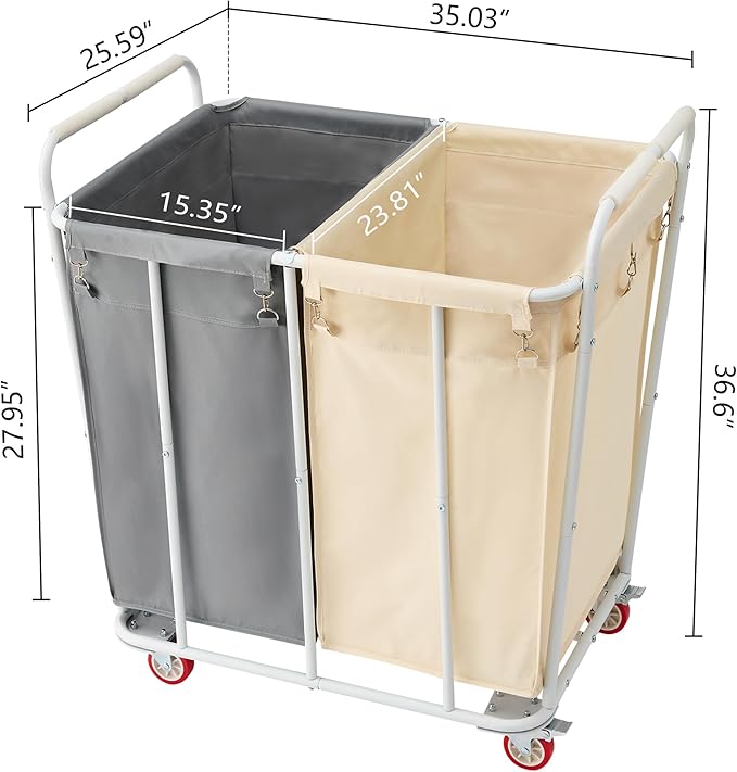 Hoctieon 2 Section Laundry Sorter Cart, 400L Rolling Hamper with Wheels, Industrial Laundry Basket Organizer, Extra Large Dirty Clothes Hamper for Home & Hotel, Heavy Duty, Gray+Beige-NeatNest