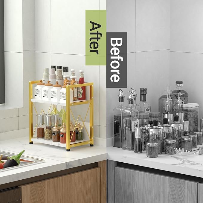 Aduanbang Coffee Bar Accessories Organizer, 2 Tier Wooden Kitchen Counter Shelf, Coffee Organizer Station for Countertop, Condiment Rack for Mugs, Cups, Cream, Syrup-NeatNest