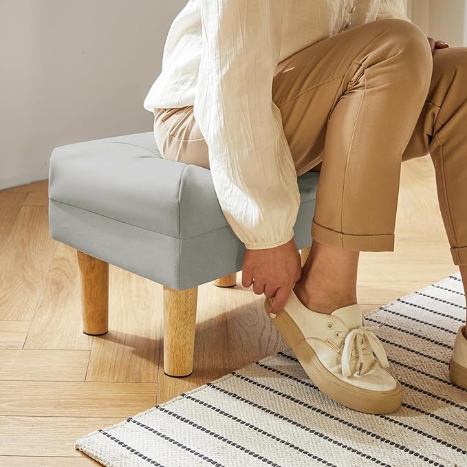 YMYNY Small Footstool Ottoman, Faux Leather Footrest with Sponge Padded Seat, Step Stool for Sofa, Bedroom, Living Room, Entryway, Modern Change Shoes Stool 15.75" D × 11.42" W×12.6" H Gray UHBD040G