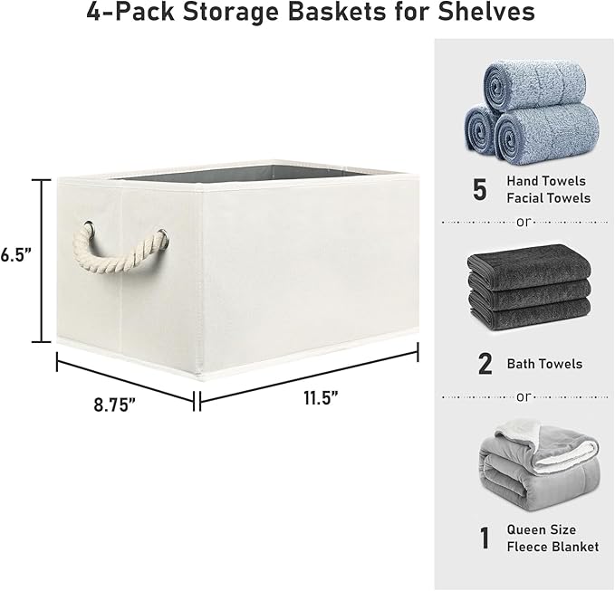 Closet Storage Bins, Linen Closet Organizers and Storage Basket for Shelves, Collapsible Shelf Baskets for Organizing Shelves, Bedroom Clothes Basket, Beige, 3 Pack-NeatNest