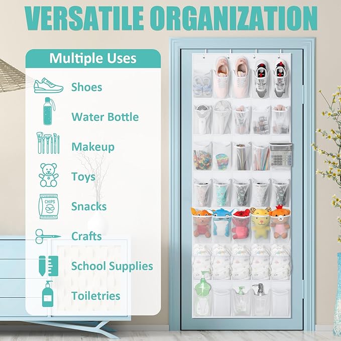 Tiblue Over The Door Shoe Organizer 35 Mesh Pockets Hanging Shoe Organizer Shoe Rack For Door Closet Entryway Bedroom Pantry Organizer - Shoe Holder Hanger For Sneakers, Women High Heeled Shoes White-NeatNest