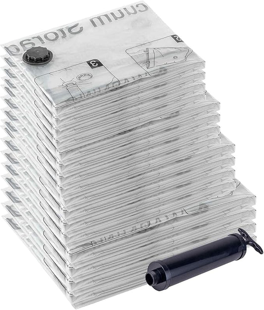 Vacuum Storage Bags 16 Combo, (4 Jumbo, 4 Large, 4 Medium, 4 Small) Space Saver Bags with Travel Hand Pump, Compression Airtight Sealer Bags for Clothes, Pillows, Comforters, Blankets-NeatNest